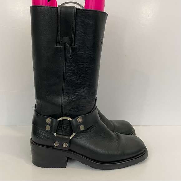 Harley Davidson Riding Boots Women’s 6.5 Black Genuine Leather Moto Biker Strap - Picture 2 of 16